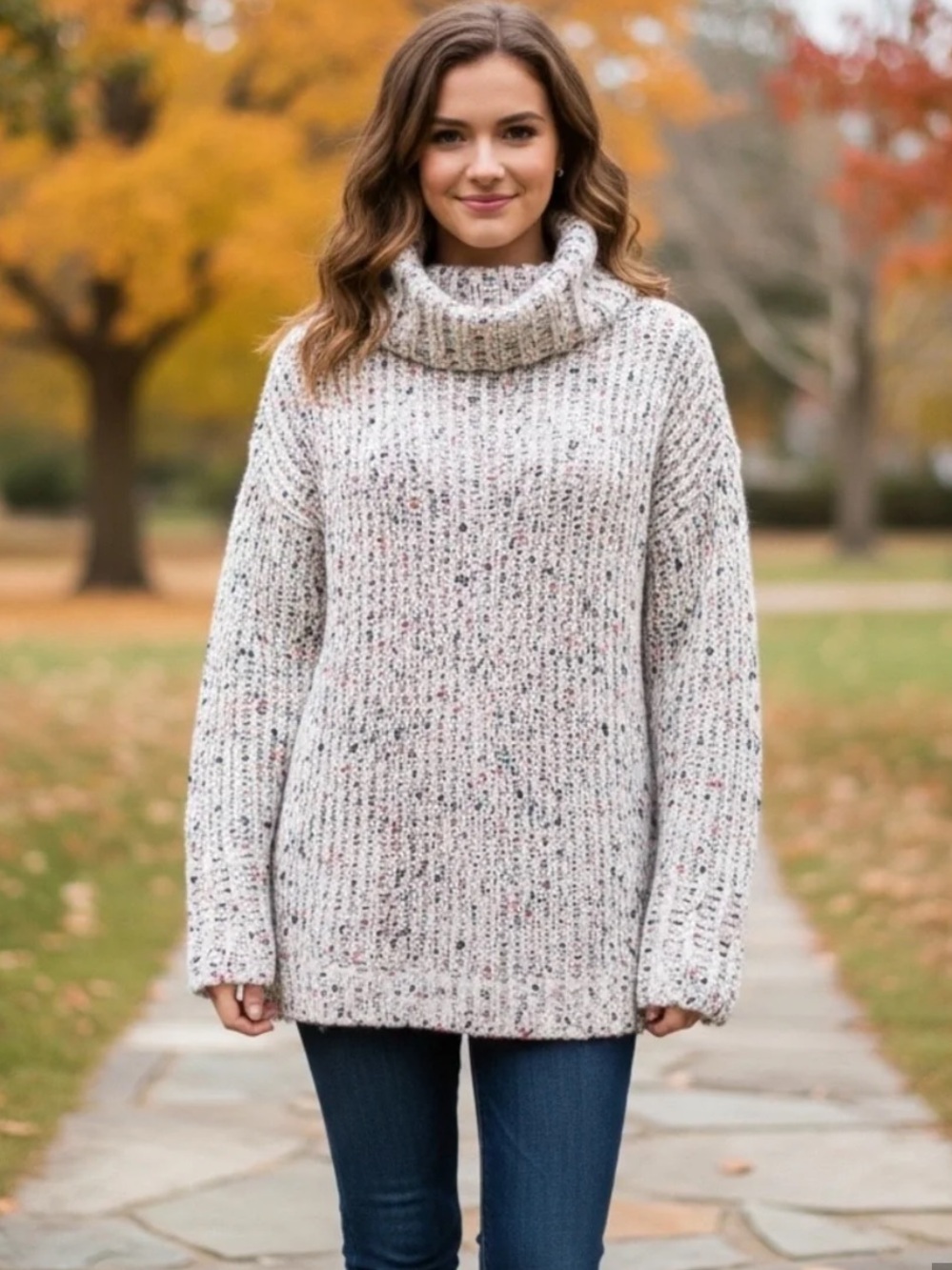 Jessica Simpson Cream Confetti Speckled Cowl Neck Sweater S